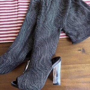 BAMBOO Black and Silver Textured Heels Over The Knee Thigh High Boots Club Party